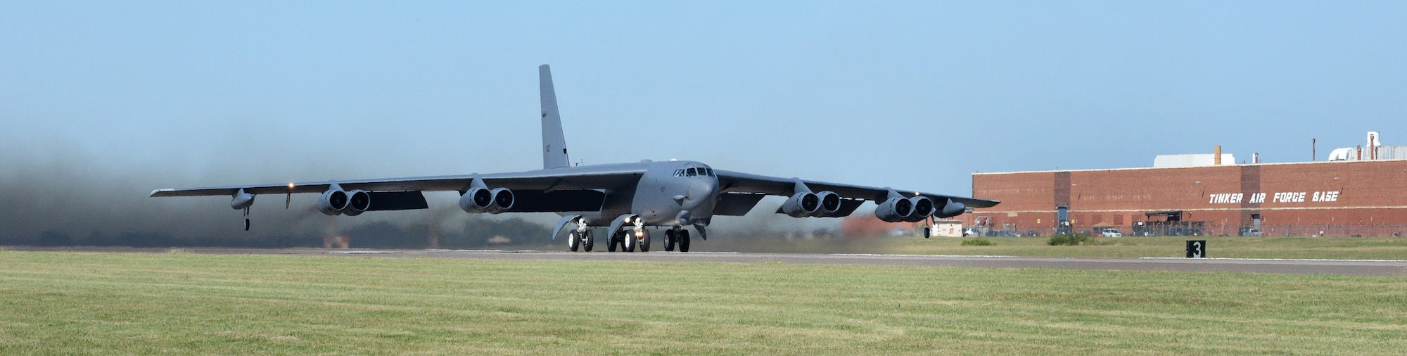 “Ghost Rider,” takes off for Minot Air Force Base, N.D., where it will rejoin the B-52H fleet. After undergoing a nine-month overhaul and upgrade by the Oklahoma City Air Logistics Complex, 61-007 left Tinker Air Force Base Sept. 27, 2016. The historic aircraft is the first B-52H to ever be regenerated from long-term storage with the 309th Aerospace Maintenance and Regeneration Group at Davis-Monthan AFB, Ariz., and returned to full operational flying status. (Air Force photo by Kelly White)