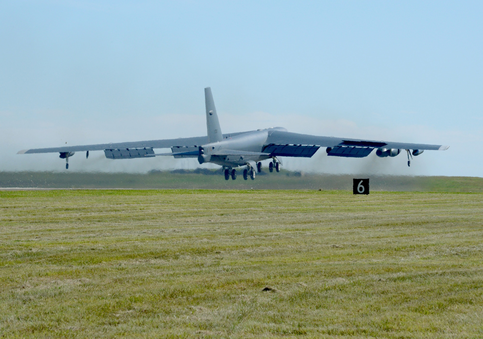 “Ghost Rider,” lifts off for Minot Air Force Base, N.D., where it will rejoin the B-52H fleet. After undergoing a nine-month overhaul and upgrade by the Oklahoma City Air Logistics Complex, 61-007 left Tinker Air Force Base Sept. 27, 2016. The historic aircraft is the first B-52H to ever be regenerated from long-term storage with the 309th Aerospace Maintenance and Regeneration Group at Davis-Monthan AFB, Ariz., and returned to full operational flying status. (Air Force photo by Kelly White)