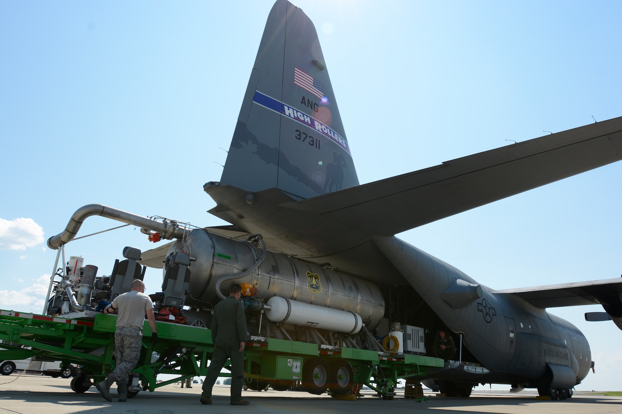 Airmen of the North Carolina Air National Guard loaded the last Modular Airborne Fire Fighting System in to the back of a C-130 belonging to the 152nd to be transported to its new home with the Nevada Air National Guard, 152nd Airlift Wing at the North Carolina Air National Guard (NCANG) Base, Charlotte Douglas International Airport, Sept. 7, 2016. (U.S. Air National Guard photo by 1st Lt Monica Ebert)