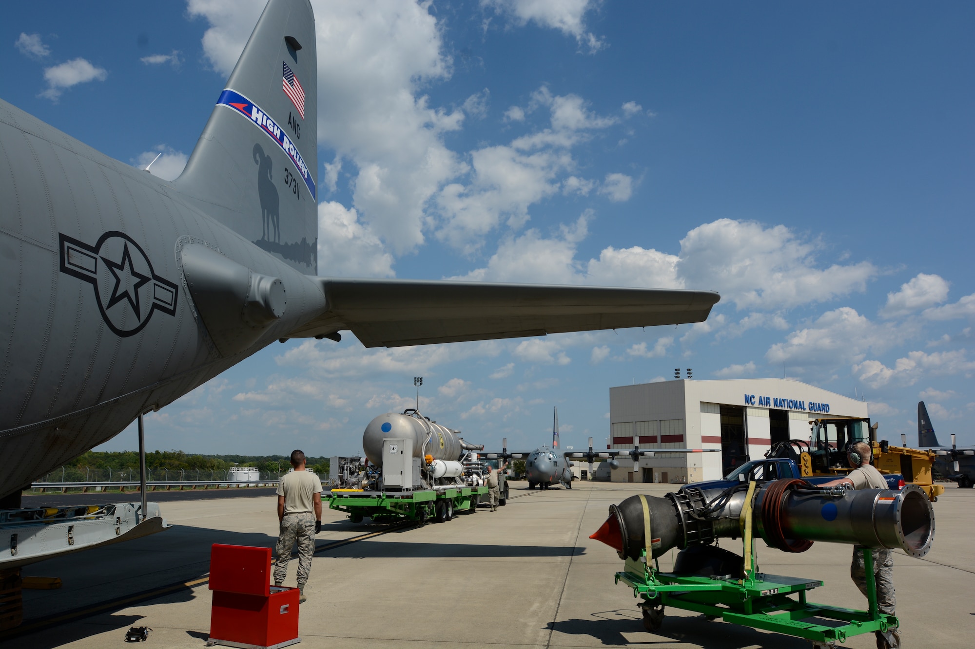 Airmen of the North Carolina Air National Guard loaded the last Modular Airborne Fire Fighting System in to the back of a C-130 belonging to the 152nd to be transported to its new home with the Nevada Air National Guard, 152nd Airlift Wing at the North Carolina Air National Guard (NCANG) Base, Charlotte Douglas International Airport, Sept. 7, 2016. (U.S. Air National Guard photo by 1st Lt Monica Ebert)