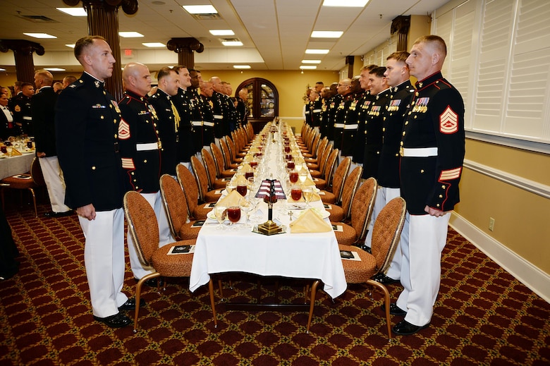 Officers and staff noncommissioned officers from various commands throughout the base took part in a recent mess night, a formal occasion where Marines gather to share the Corps’ customs and courtesies, as well as build camaraderie and Esprit de Corps at Marine Corps Logistics Base Albany’s Town and Country Grand Ballroom.  