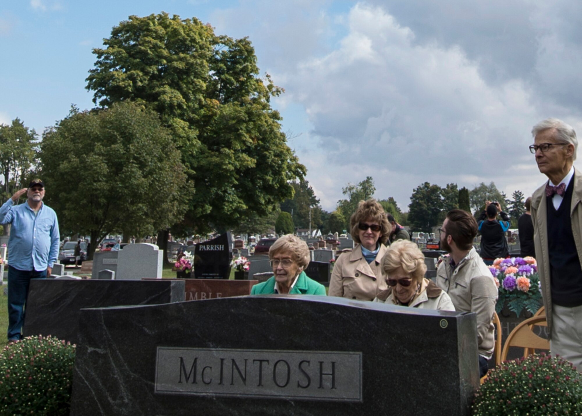 Family and friends gathered together for a ceremony commemorating the life of Army Air Corps Lt. Robert McIntosh in Tipton Ind., Sept. 29, 2016. McIntosh was a fighter pilot during World War II whose plane, a P-38 Lightning, disappeared in Italy on May 22, 1944. (U.S. Air Force photo/Senior Airman Andrew Crawford)