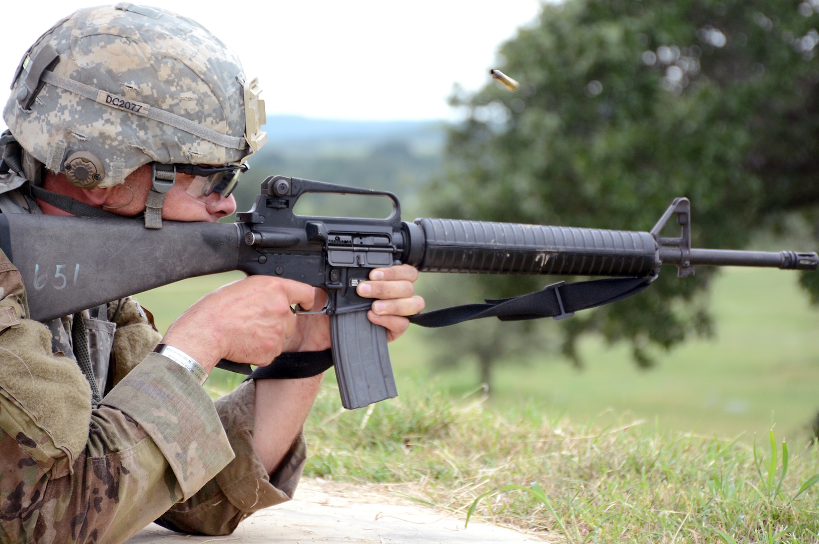 Sgt. 1st Class Daniel E. Cummings firing M16 rifle Modified Record Fire range during the U.S. Army Medical Department Center & School 2016 Best Medic competition at Camp Bullis Sept. 12-14. 
