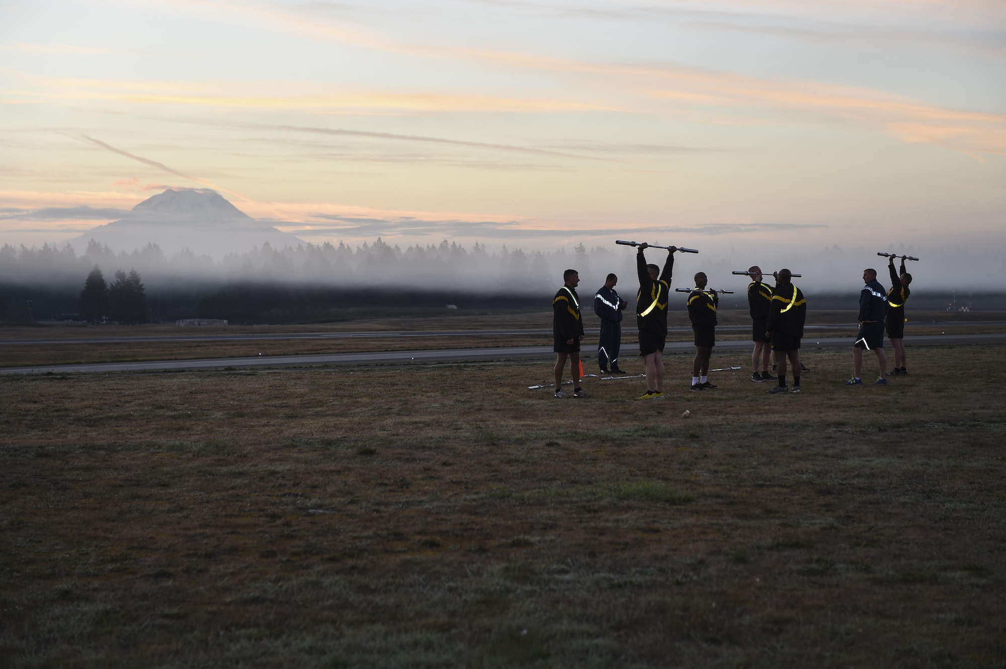 Joint Base Lewis-McChord Air Force and Army senior enlisted members work out together Sept. 29, 2016 at Heritage Hill on JBLM, Wash. The group of JBLM top tier enlisted members meet once a quarter to work out and once a month for cross-service service leadership training. (U.S. Air Force photo/Staff Sgt. Naomi Shipley)