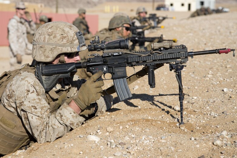 Marines with Infantry Officer Course conduct lane training at Range 220, the Combat Center’s largest military operations on urbanized terrain facility, Sept. 22, 2016, as part of Exercise Talon Reach. This exercise is the IOC students’ last training event before graduation. (Official Marine Corps photo by Lance Cpl. Eric Clayton/Released)