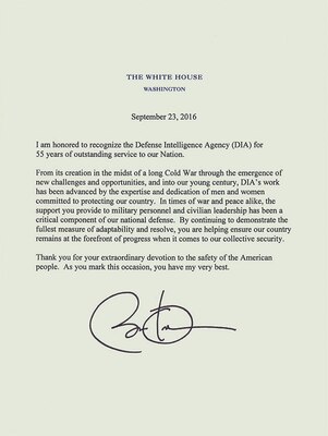 President Barack Obama Recognizes DIA's 55th Anniversary