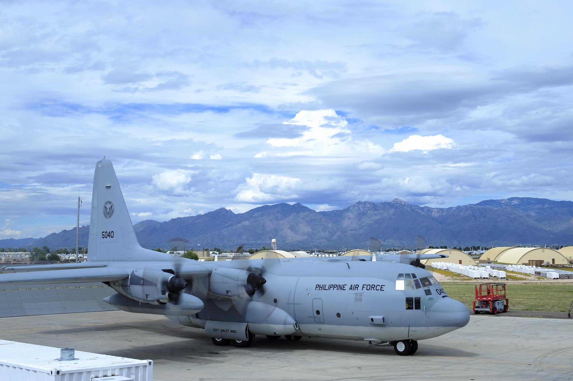 A C-130T prepares to take off and execute a functional-check flight at Davis-Monthan Air Force Base, Ariz., Sept. 28, 2016. The aircraft has been in storage at the 309th Aerospace Maintenance and Regeneration Group since April 2015 before the 576th Aerospace Maintenance and Regeneration Squadron prepared it for use by the Philippine Air Force this past June. (U.S. Air Force photo by Airman Nathan H. Barbour)
