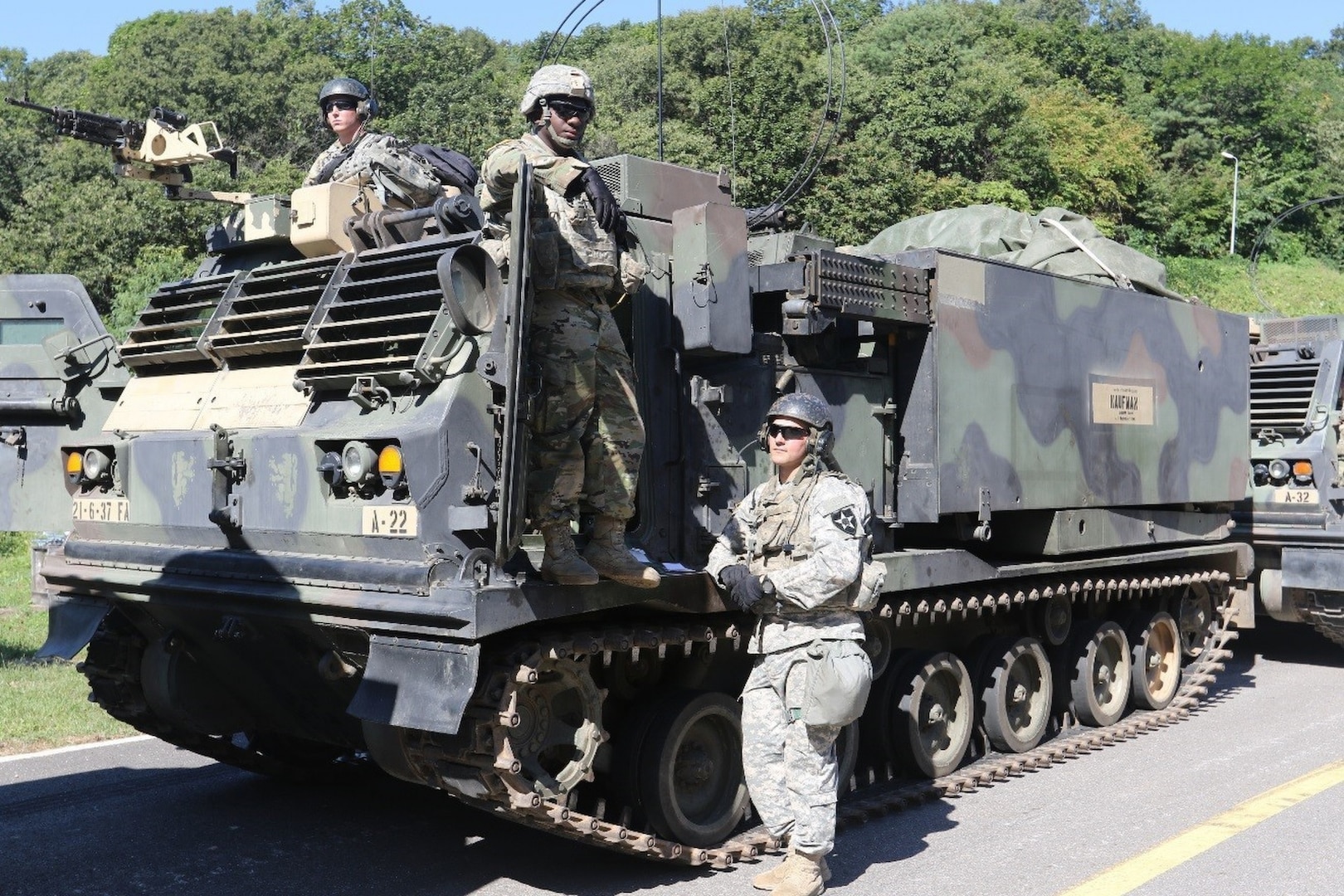 Soldiers from 6th Battalion, 37th Field Artillery Regiment, 210th Field Artillery Brigade stand by to load wartime essentials during a loading exercise (LOADEX) on Sept. 20. The launcher pictured is named after Sgt. 1st Class Loren R. Kaufman, a Medal of Honor recipient for actions taken during the Korean War.