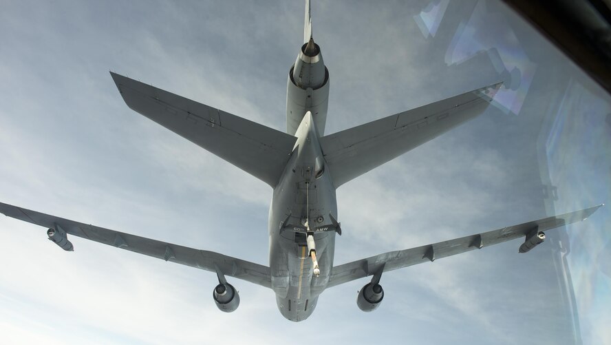 A Travis Air Force Base KC-10 Extender flies over Northern California on Feb. 17, 2915. The KC-10 is an Air Mobility Command advanced tanker and cargo aircraft designed to provide increased global mobility for U.S. armed forces.