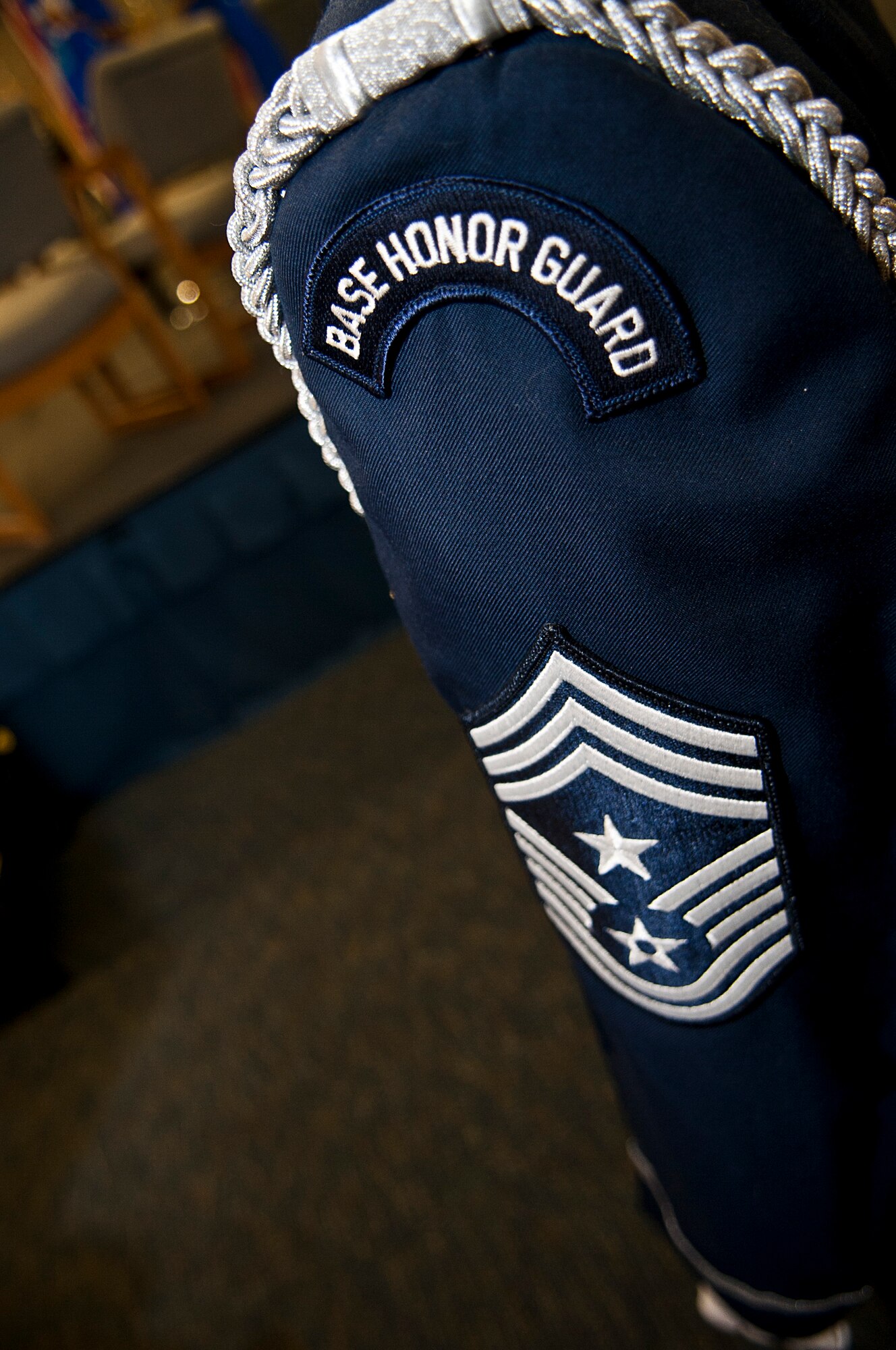 A Base Honor Guard ceremonial uniform is displayed at Minot Air Force Base, N.D., Sept. 29, 2016. Base Honor Guard members wear the ceremonial uniform every time they perform in a detail. (U.S. Air Force photo/Airman 1st Class Jonathan McElderry)