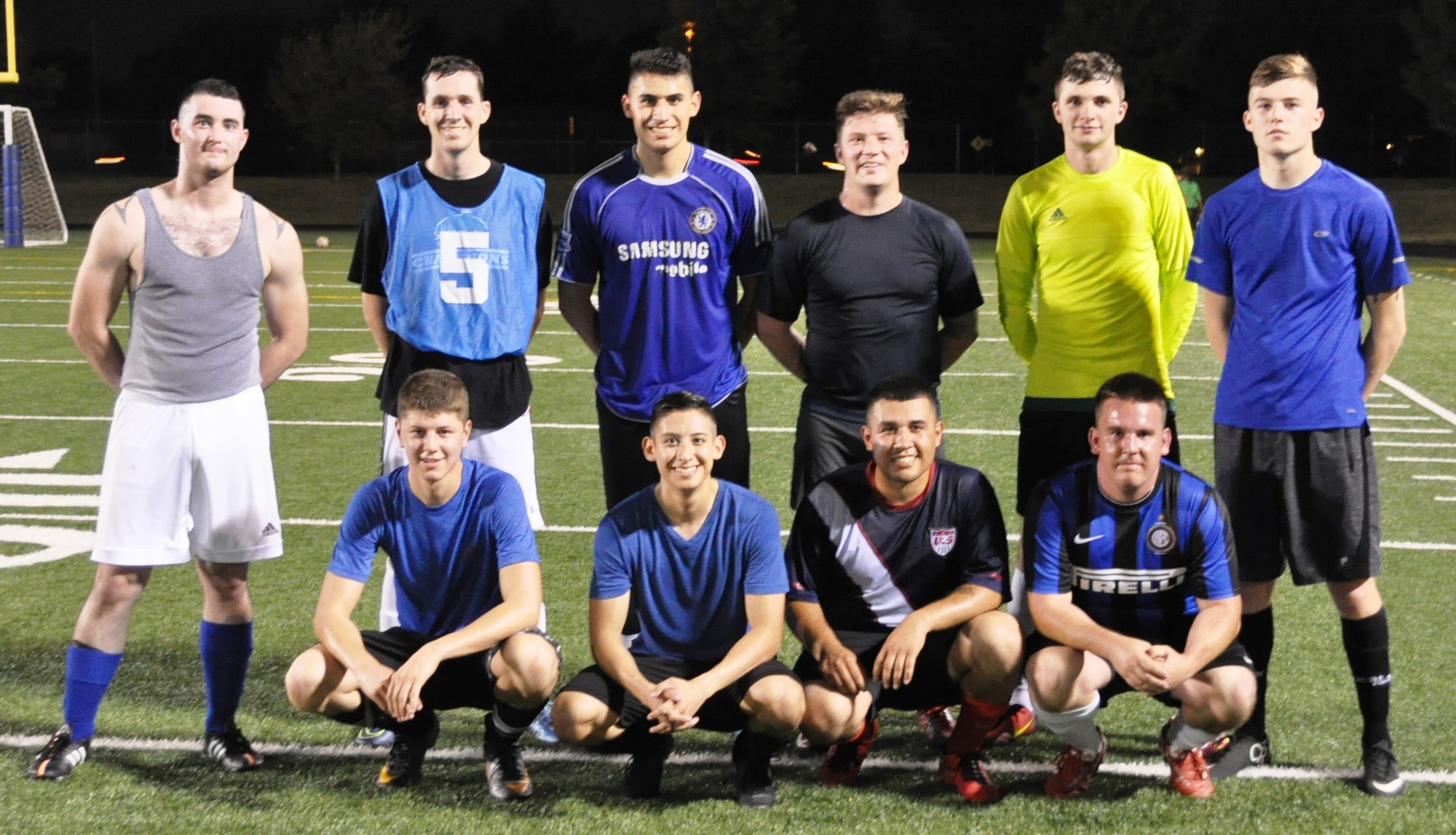 72nd Security Forces Squadron players line up for a victory photo Sept. 21 after beating TRS Leftovers 5-2 in intramural soccer. (Air Force photo by John Parker)