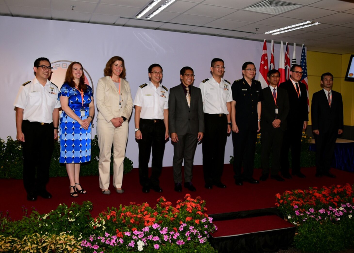 Distinguished guests stand for a group photo after the opening ceremony of Exercise Deep Sabre 2016 on Changi Naval Base Sept. 27. Part of the Proliferation Security Initiative, Exercise Deep Sabre is a multi-national maritime interdiction exercise involving some 2,000 personnel from the military, coast guard, customs and other agencies of 6 countries, including the US, Singapore, Australia, Japan, New Zealand, and South Korea. 