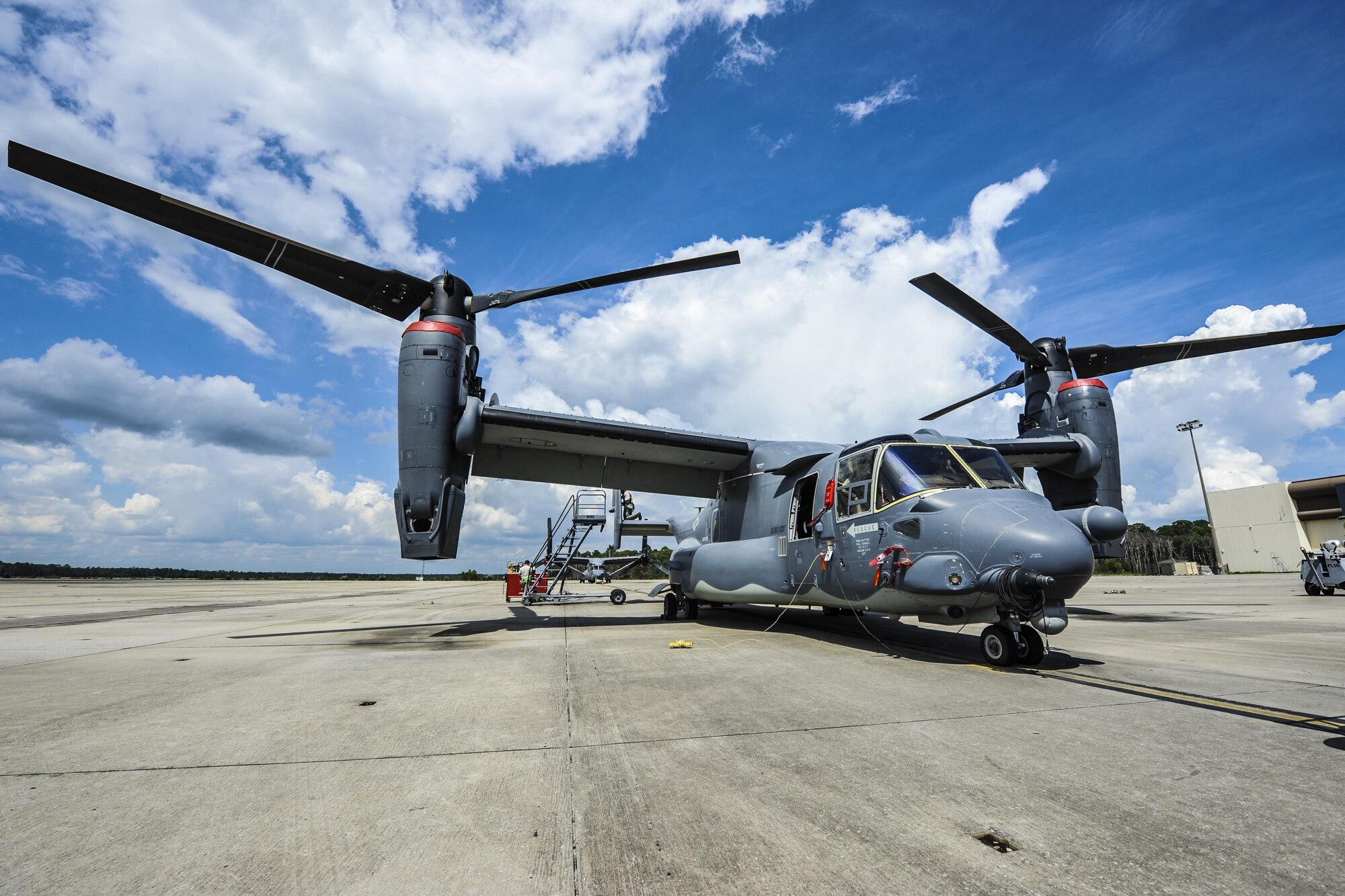 Air Commandos with the 801st Special Operations Aircraft Maintenance Squadron ensure CV-22 Osprey tiltrotor aircraft are ready to execute global operations anytime, anyplace. The Osprey combines the vertical takeoff, hover and vertical landing characteristics of a helicopter with the long-range, fuel efficiency and speed characteristics of a turboprop aircraft. (U.S. Air Force photo by Airman 1st Class Joseph Pick)