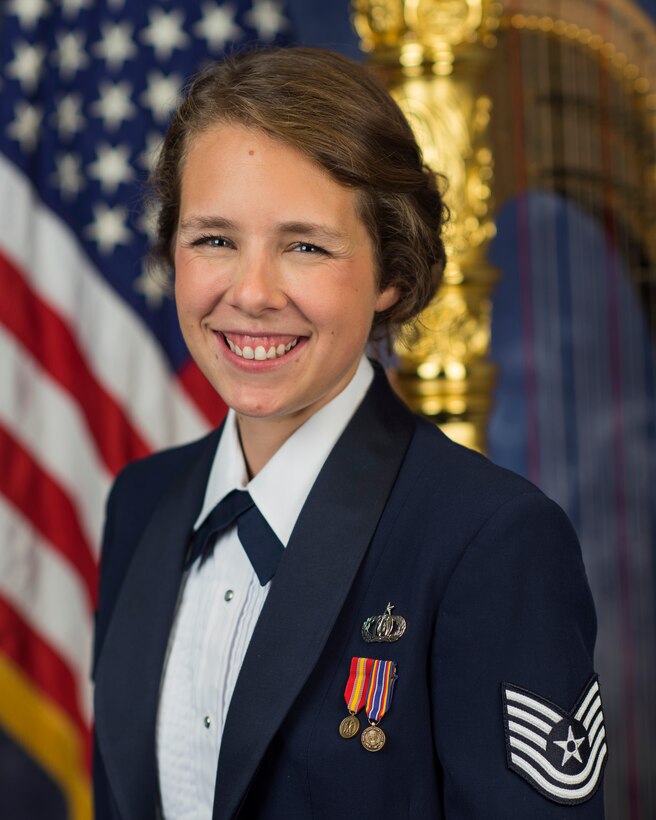 Harpist, and newest Concert Band member, Technical Sergeant Greta Asgeirsson