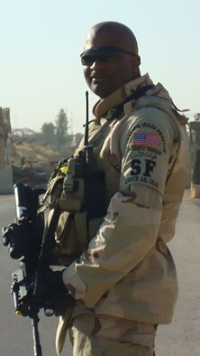 Tech. Sgt. Larry O'Neil, 920th Security Forces reservist, patrols in Iraq during a deployment in 2007. (courtesy photo)