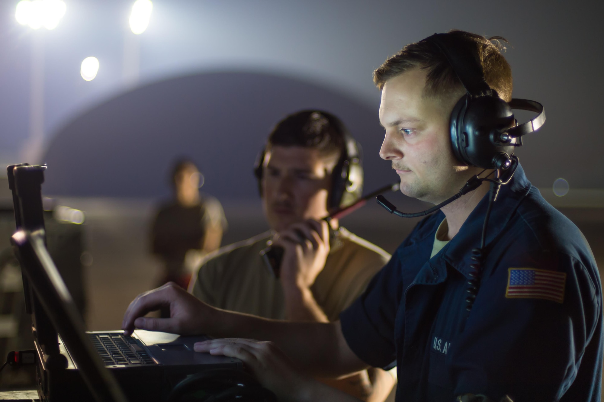 Members of the 380th Expeditionary Maintenance Squadron complete pre-flight checks on an EQ-4 Global Hawk equipped with a battlefield airborne communications node at an undisclosed location in Southwest Asia, March 31, 2017. This launch marked 1000 consecutive sorties without a maintenance cancel while supporting Combined Joint Task Force-Operation Inherent Resolve. These remotely piloted aircraft have provided a critical communication bridge between multi-national Coalition assets working to defeat ISIS in the area of responsibility. (U.S. Air Force/Senior Airman Tyler Woodward)