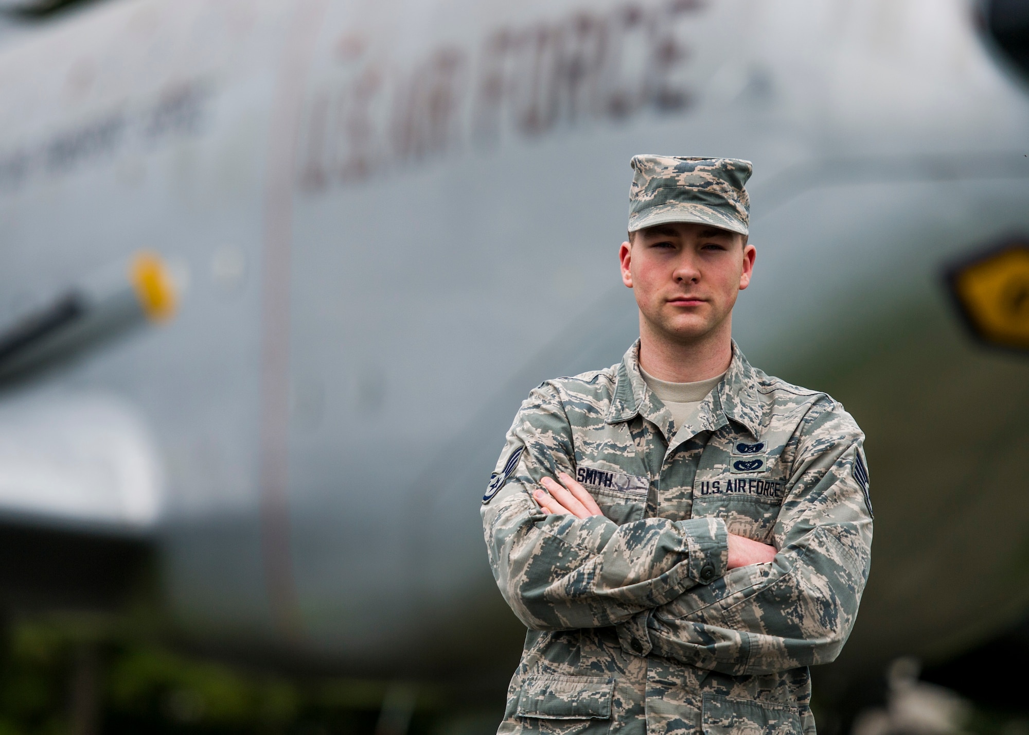 SSgt. David M. Smith, 446th Civil Engineer Squadron emergency management, stands at Joint-Base Lewis-McChord, WA, Apr. 1. Smith was recently awarded the John Levitow Award at Airman Leadership School as the only reservist in the class. Smith travelled to Eielson Air Force Base, AK in December to complete the training amongst a class composed mostly of active duty members from around the Air Force. (U.S. Air Force Reserve photo by SSgt. Daniel Liddicoet)
