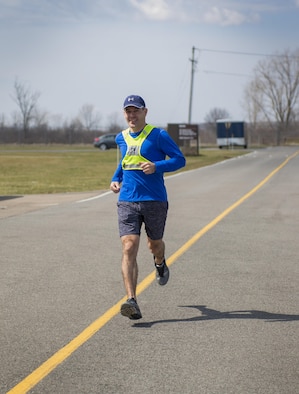 Tech. Sgt. David Dixon, 914th Force Support Squadron training specialist, runs in preparation for the Boston Marathon April 2, 2017 at the Niagara Falls Air Reserve Station, N.Y. Dixon started running 3 years ago as a way to improve his physical health. Having become passionate about it, he made it a goal to qualify for the Boston Marathon which he will be running later this month.  (U.S. Air Force photo by Tech. Sgt. Stephanie Sawyer) 