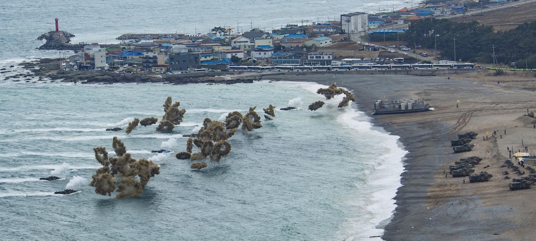 Marines with the Republic of Korea Marine Corps conduct a training exercise during the Pacific Amphibious Leaders Symposium 2017, Pohang, South Korea, April 2, 2017. PALS is held annually to help strengthen relationships between allied Marine and Naval forces.