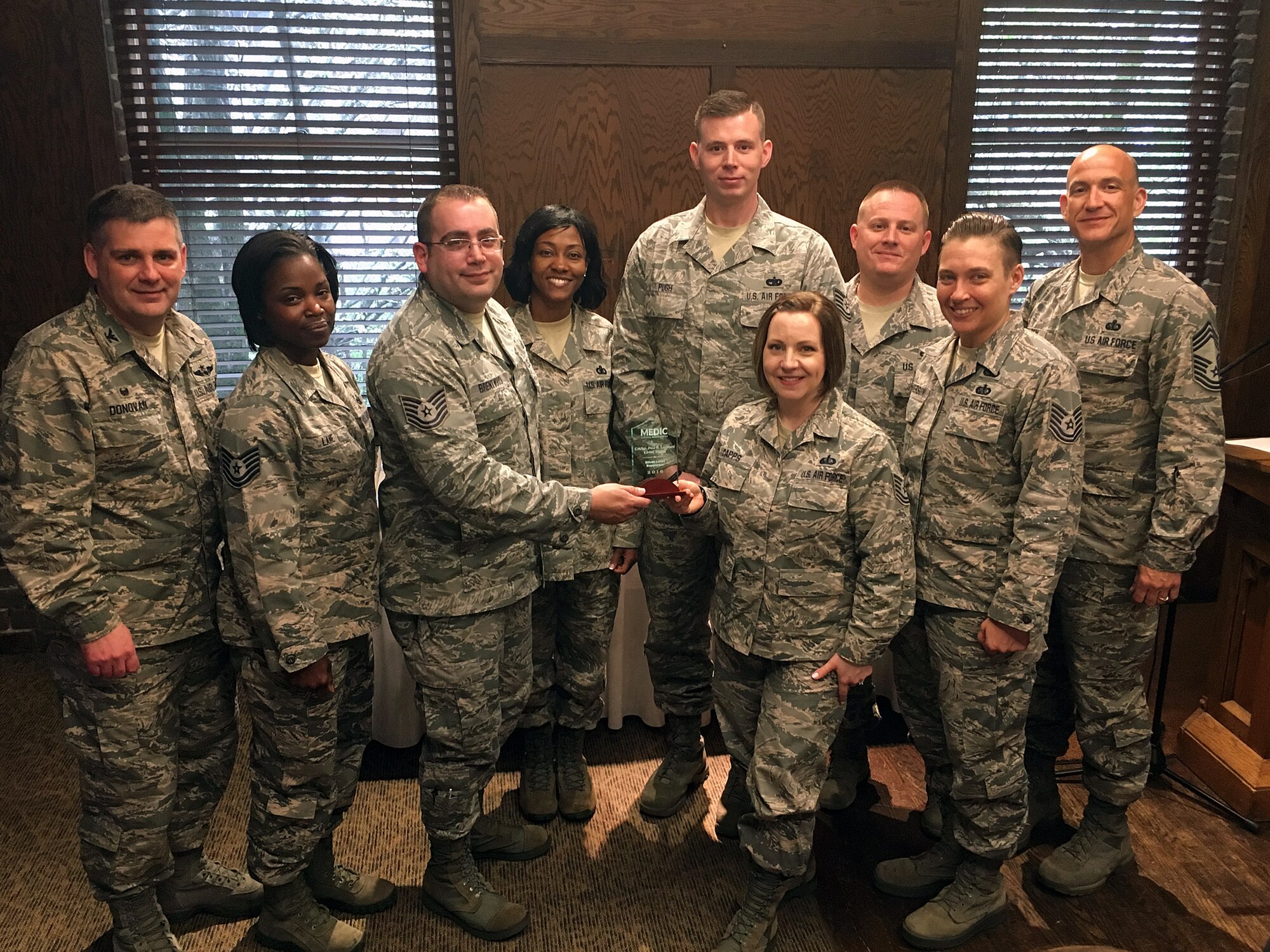 Airmen with the I.G. Brown Training and Education Center receive the 2016 Silver Supporter award in Knoxville, Tenn., March, 7, 2017, for blood drives that contributed between 300-500 units of blood to the Medic Regional Blood Center. (Photo courtesy Chief Master Sgt. Edward Walden)