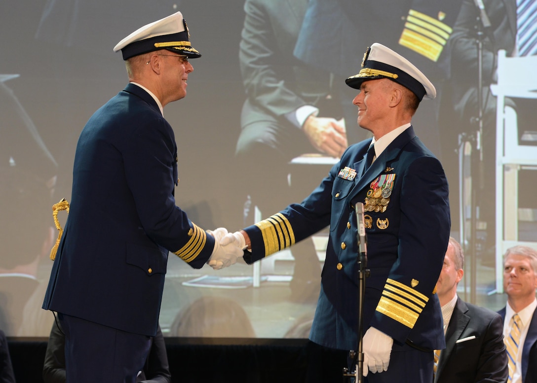 Capt. Thomas King assumes the command of the Coast Guard Cutter Munro during the cutter’s commissioning ceremony in Seattle, April 1, 2017. The 418-foot national security cutter will be stationed in Alameda, California. U.S. Coast Guard photo by Petty Officer 2nd Class Jonathan Klingenberg.