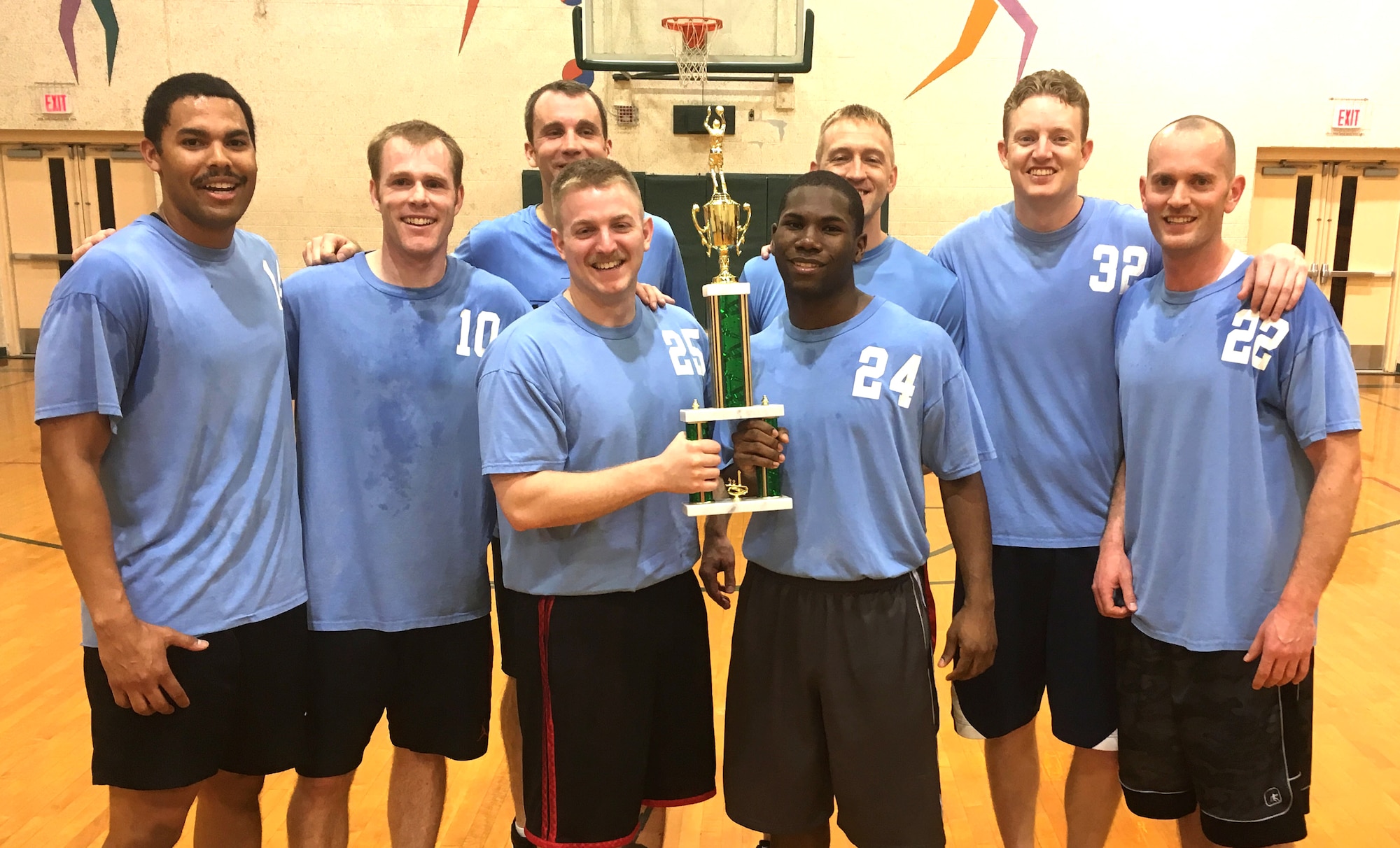The 3rd Flying Training Squadron basketball team defeated the 71st Operations Support Squadron, 60-45, to take the base championship March 30 in the Bradley Fitness Center on base. The winning team: holding trophy from left, 1st Lt. Kyle Parker and Airman 1st Class Tre Quez Grundy; back row from left, Capt. Daniel Pickett, Maj. Jason Jones, Maj. Cullen Vetter, Capt. Kyle Williams, Maj. Jacob Bergmann and Capt. Robert Rogers. (Courtesy photo)