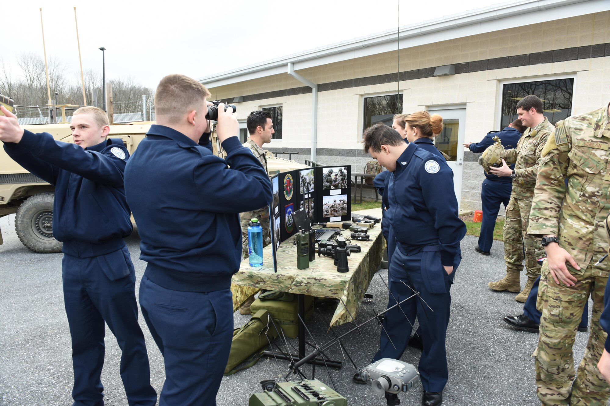 Central York School District Air Force Junior Reserve Officer Training Corps cadets check out 148th Air Support Operation Squadron’s equipment, Fort Indiantown Gap, Annville, Pennsylvania, March 30, 2017. Airmen of the 193rd Regional Support Group gave the cadets a tour of both Army and Air Force facilities at Ft. Indiantown Gap. (U.S. Air National Guard Photo by Master Sgt. Culeen Shaffer/Released)