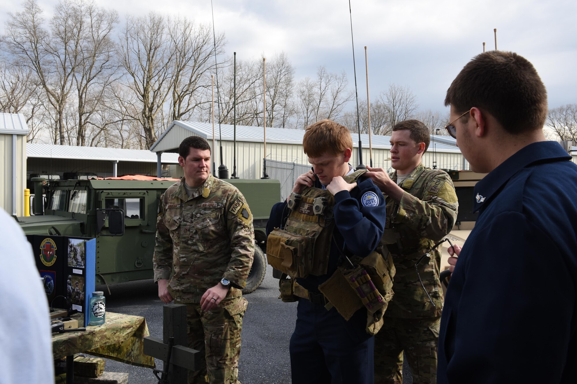 Central York School District Air Force Junior Reserve Officer Training Corps cadets check out 148th Air Support Operation Squadron’s equipment, Fort Indiantown Gap, Annville, Pennsylvania, March 30, 2017. Airmen of the 193rd Regional Support Group gave the cadets a tour of both Army and Air Force facilities at Ft. Indiantown Gap. (U.S. Air National Guard Photo by Master Sgt. Culeen Shaffer/Released)