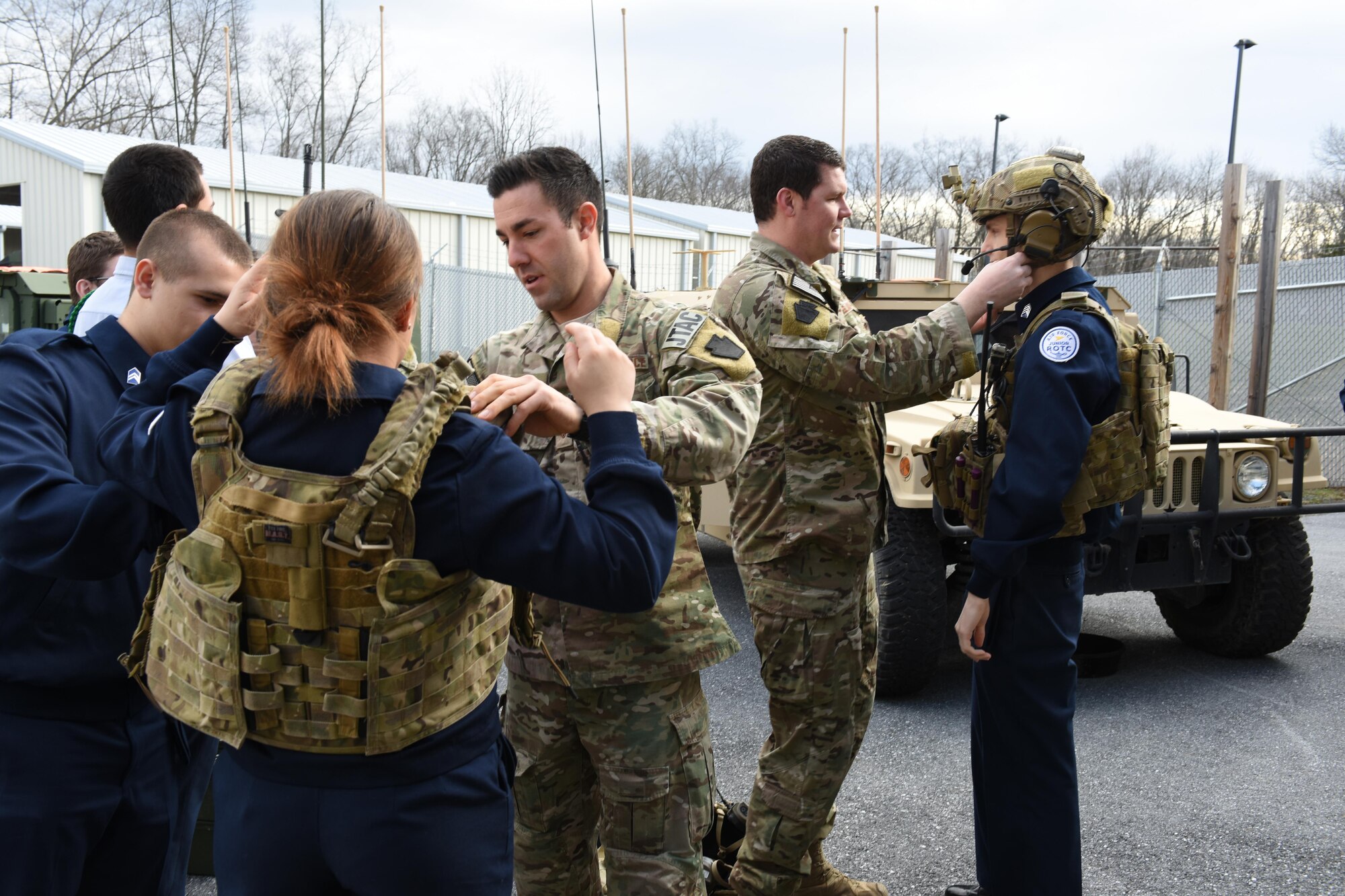Central York School District Air Force Junior Reserve Officer Training Corps cadets check out 148th Air Support Operation Squadron’s equipment, Fort Indiantown Gap, Annville, Pennsylvania, March 30, 2017. Airmen of the 193rd Regional Support Group gave the cadets a tour of both Army and Air Force facilities at Ft. Indiantown Gap. (U.S. Air National Guard Photo by Master Sgt. Culeen Shaffer/Released)