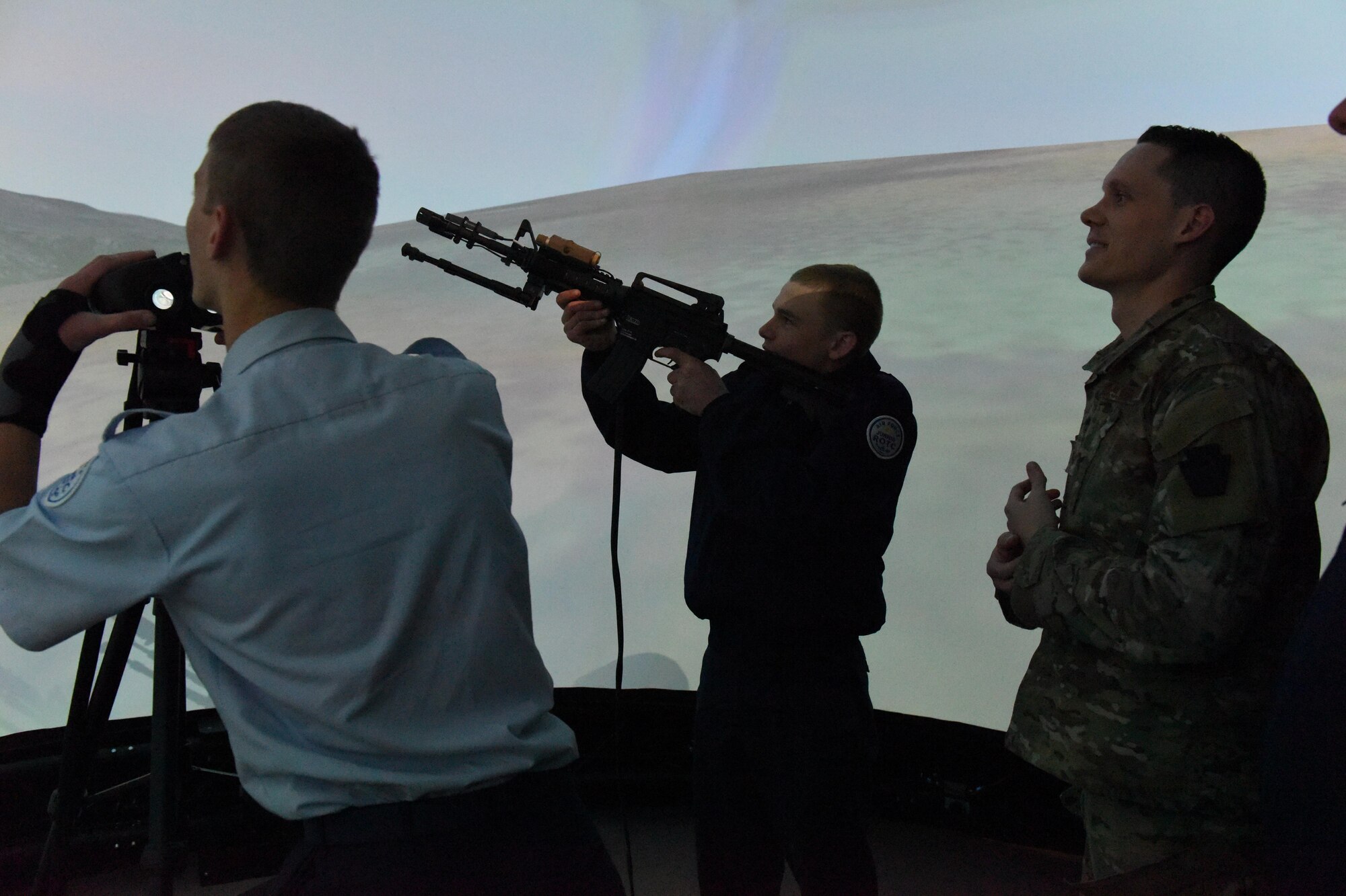 Central York School District Air Force Junior Reserve Officer Training Corps cadets use the 148th Air Support Operation Squadron’s Joint Terminal Attack Controller Training Simulator, Fort Indiantown Gap, Annville, Pennsylvania, March 30, 2017. Airmen of the 193rd Regional Support Group gave the Central York cadets, along with Coatesville Area School District cadets a tour of both Army and Air Force facilities at Ft. Indiantown Gap. (U.S. Air National Guard Photo by Master Sgt. Culeen Shaffer/Released)