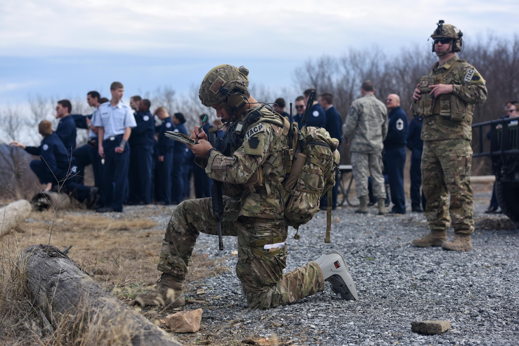 Central York School District and Coatesville Area School District Air Force Junior Reserve Officer Training Corps cadets observe 148th Air Support Operation Squadron joint terminal attack controllers, call-in A-10 Thunderbolt aircraft at the Bollen Air-to-Ground Weapons Range Complex, Fort Indiantown Gap, Annville, Pennsylvania, March 30, 2017. Airmen of the 193rd Regional Support Group gave the cadets a tour of both Army and Air Force facilities at Ft. Indiantown Gap  (U.S. Air National Guard Photo by Master Sgt. Culeen Shaffer/Released)