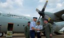 U.S. Air Force Maj. Gen. James Eifert, Air National Guard assistant to the Commander, Pacific Air Forces is greeted by Lt. Col. James McFarland, exercise director for the U.S. Air Force during the closing ceremony for Cope Tiger 17 at Korat Royal Thai Air Force Base, Thailand, March 31, 2017. The annual multilateral exercise is aimed at improving combined combat readiness and interoperability between the Republic of Singapore air force, Royal Thai air force, and U.S. Air Force, while concurrently enhancing the three nations&#39; military relations.  (U.S. Air Force photo by Staff Sgt. Kamaile Chan)