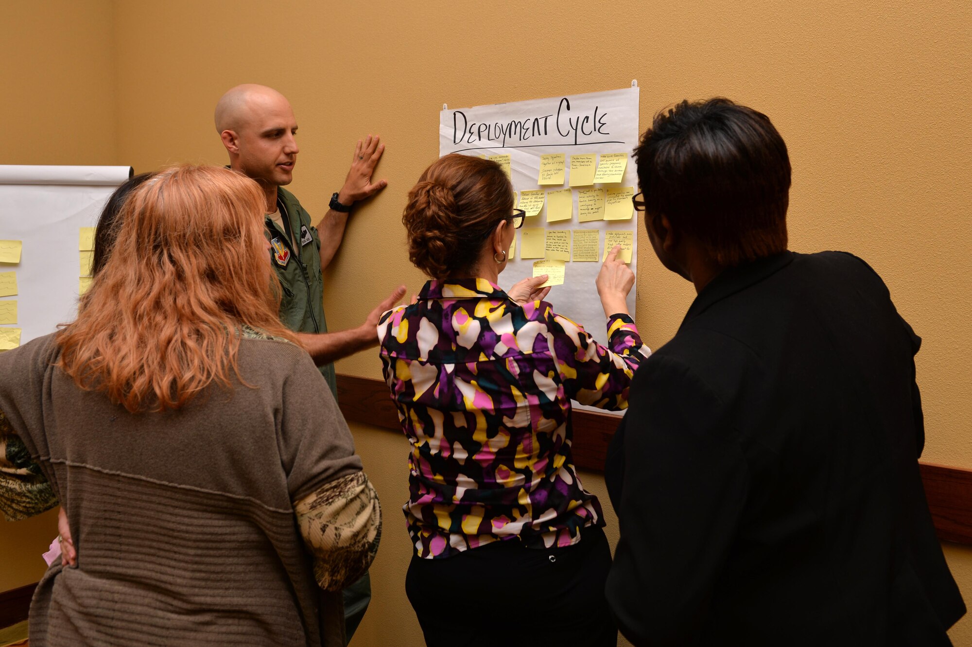 Air Commandos and family members brainstorm solutions related to topics such as high operations tempo, work-life balance and support for military families during an open session forum as part of a Chief of Staff of the Air Force focus group at Hurlburt Field, Fla., March 29, 2017. This open session forum was part of a series of field visits to installations across the Air Force for the Chief of Staff of the Air Force Focus Area #1 effort, Revitalizing Air Force Squadrons, to build better squadrons, Airmen and warfighting capabilities. (U.S. Air Force photo by 2nd Lt. Kayshel Trudell)