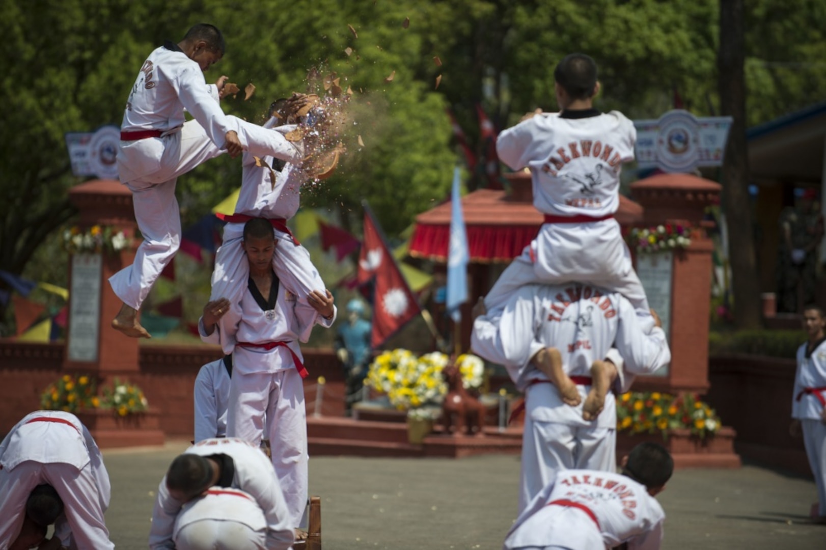 Nepalese soldiers perform a martial arts demonstration in the closing ceremony during exercise Shanti Prayas III in Nepal, April 3, 2017. Shanti Prayas is a multinational United Nations peacekeeping exercise designed to provide pre-deployment training to U.N. partner countries in preparation for real-world peacekeeping operations.