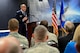 Col. Mark Jablow, Air Force Command, Control and Communications Center commander, speaks to guests during an activation of command ceremony at Barksdale Air Force Base, La., April 3, 2017. The U.S. Air Force Nuclear Command, Control and Communication Center streamlines the management of approximately 62 different systems and forms a single NC3 point of contact and advocate for the entire Air Force. (U.S. Air Force Photo/Senior Airman Mozer O. Da Cunha)