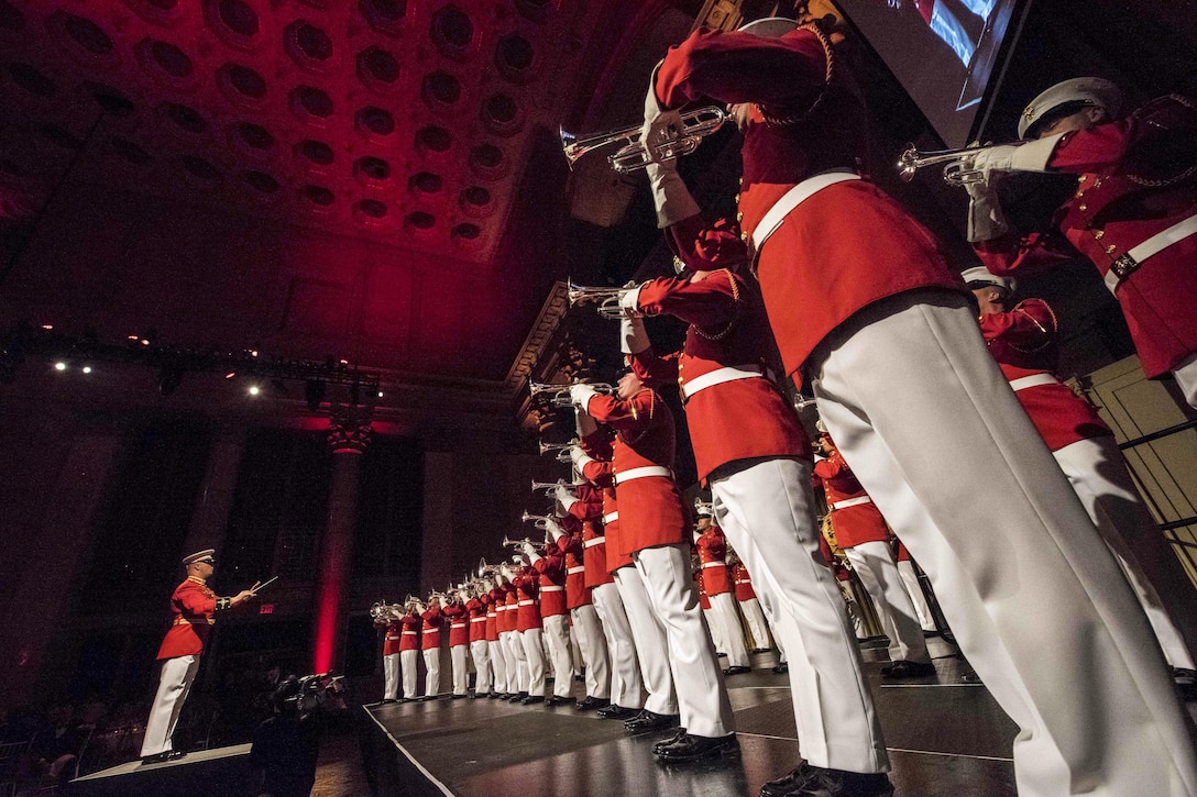 Marines play during the Marine Corps Law Enforcement Foundation Gala, in New York City, March 30, 2017. The foundation has awarded nearly $70 million in scholarships and other humanitarian assistance to the children of fallen Marines and federal law enforcement personnel. DoD photo by Navy Petty Officer 2nd Class Dominique A. Pineiro