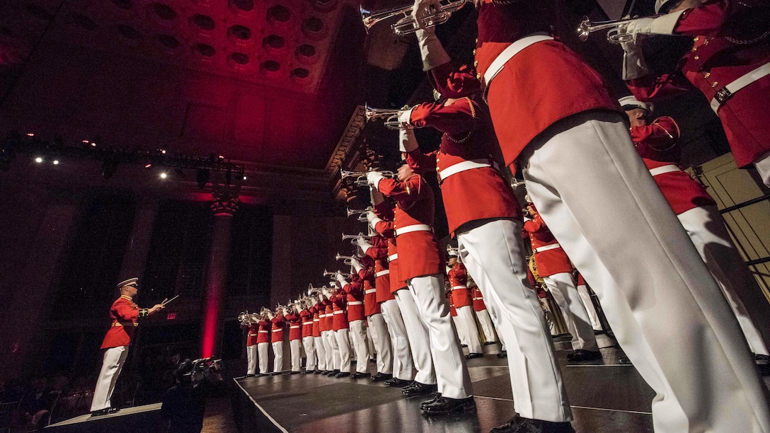Marines play during the Marine Corps Law Enforcement Foundation Gala, in New York City, March 30, 2017. The foundation has awarded nearly $70 million in scholarships and other humanitarian assistance to the children of fallen Marines and federal law enforcement personnel. DoD photo by Navy Petty Officer 2nd Class Dominique A. Pineiro