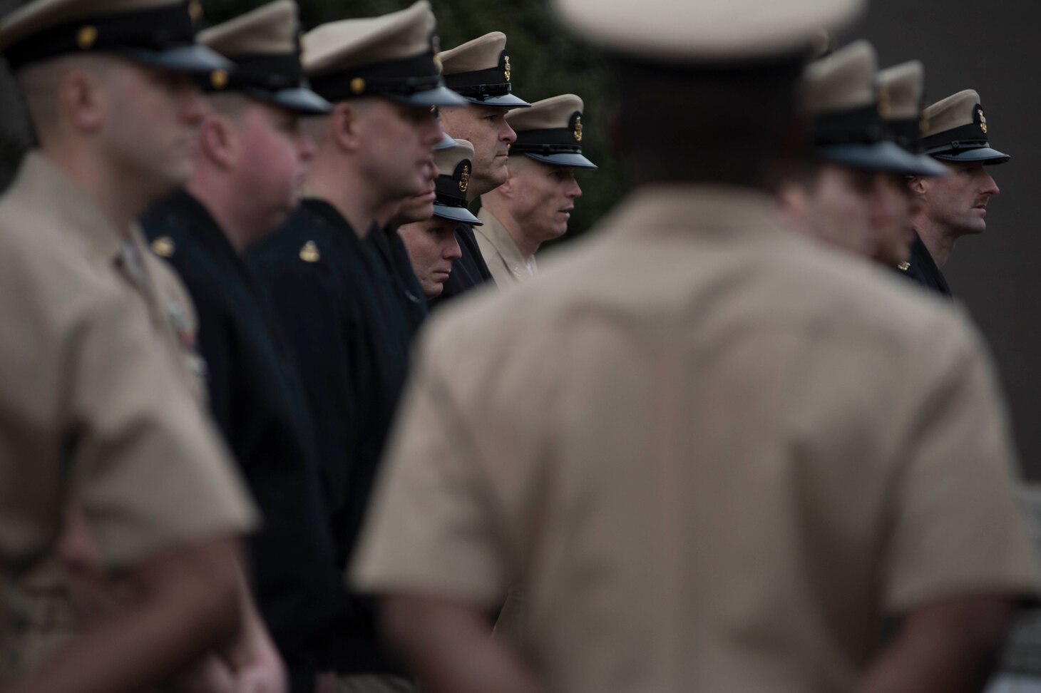 YOKOSUKA, Japan (April 1, 2017) During evening colors Chief Petty Officers from U.S. 7th Fleet and USS Blue Ridge (LCC 19) honor fallen Chiefs on the day of the 124th birthday of the Chief Petty Officers rank. The rank of chief petty officer was established on April 1, 1893. (U.S. Navy photo by Mass Communication Specialist 2nd Class Leonard Adams/Released)