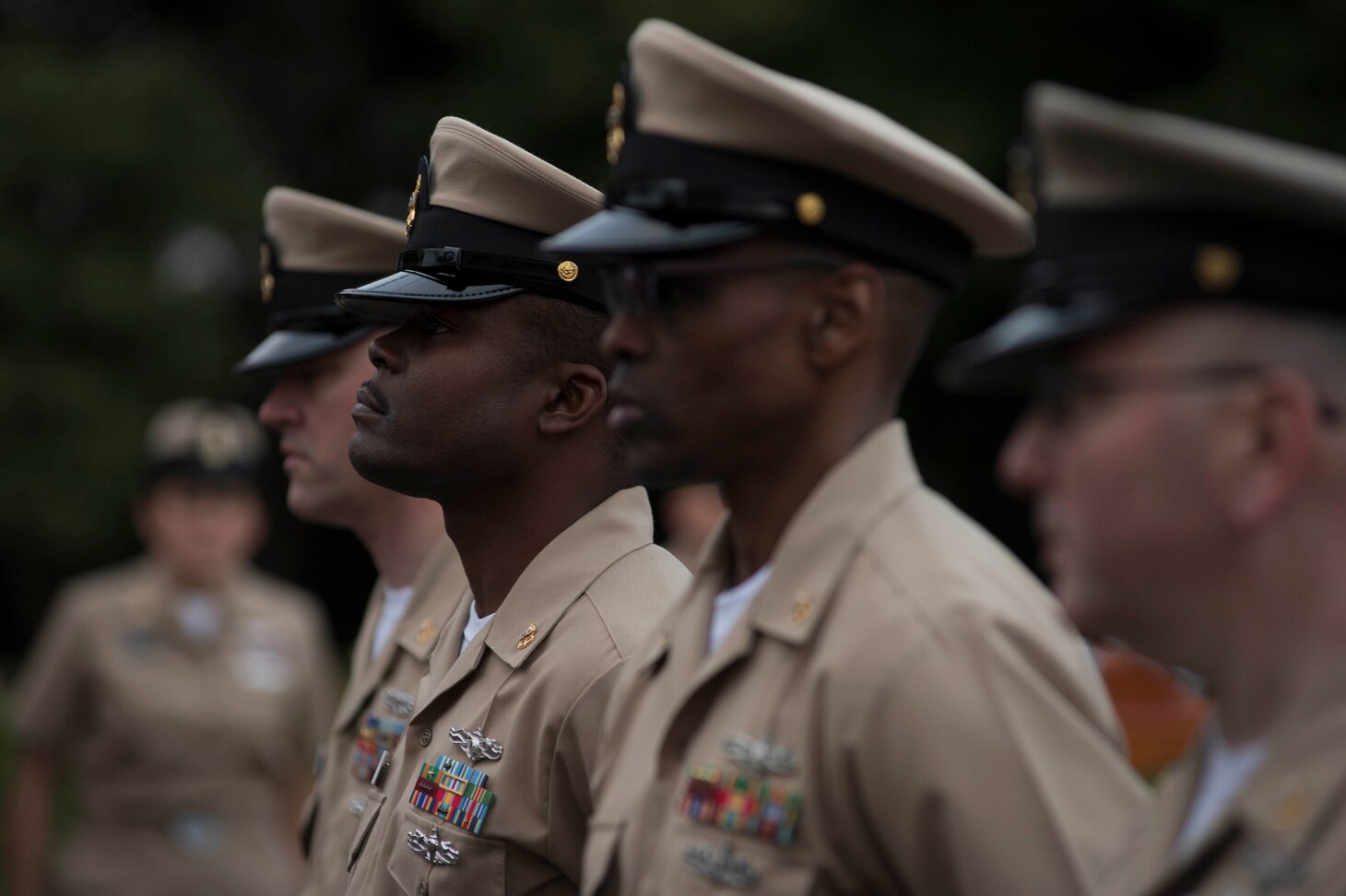 YOKOSUKA, Japan (April 1, 2017) During evening colors Chief Petty Officers from U.S. 7th Fleet and USS Blue Ridge (LCC 19) honor fallen Chiefs on the day of the 124th birthday of the Chief Petty Officers rank. The rank of chief petty officer was established on April 1, 1893. (U.S. Navy photo by Mass Communication Specialist 2nd Class Leonard Adams/Released)