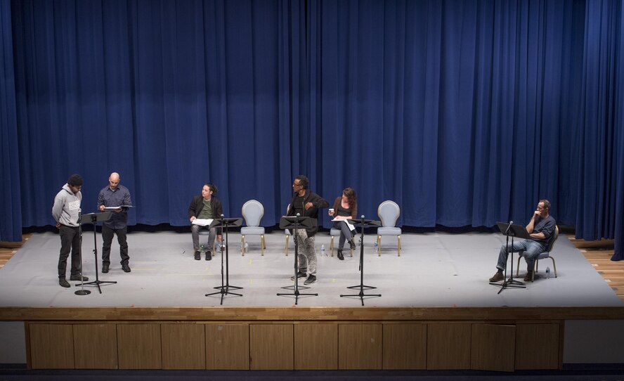 Actors preform a scene from, “Jesus Hopped The ‘A’ Train,” March 20, 2017, at Yokota Air Base, Japan. The performance was brought to Yokota by the Arts in the Armed Forces, an organization who provides free theatre programming for active duty service members, veterans and their families. (U.S. Air Force photo by Airman 1st Class Donald Hudson)
