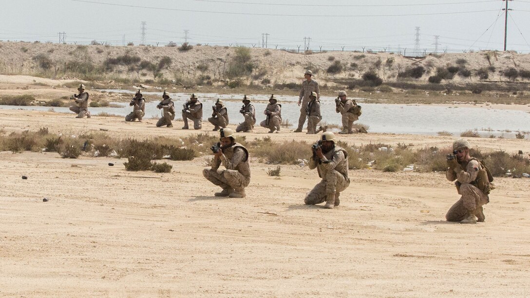 U.S. Marines with Weapons Company, 3rd Battalion, 7th Marine Regiment, Special Purpose Marine Air-Ground Task Force-Crisis Response-Central Command, and Marines of the Royal Saudi Naval Forces stage to conduct a combined squad attack exercise in Saudi Arabia, March 9, 2017. The training proved to be an enhancing opportunity for both the U.S. and Saudi Marines. Deploying U.S. Marines into the U.S. Central Command area of responsibility to conduct combined military training with our partner nations’ security forces strengthens our vital relationships with partners in this important region.