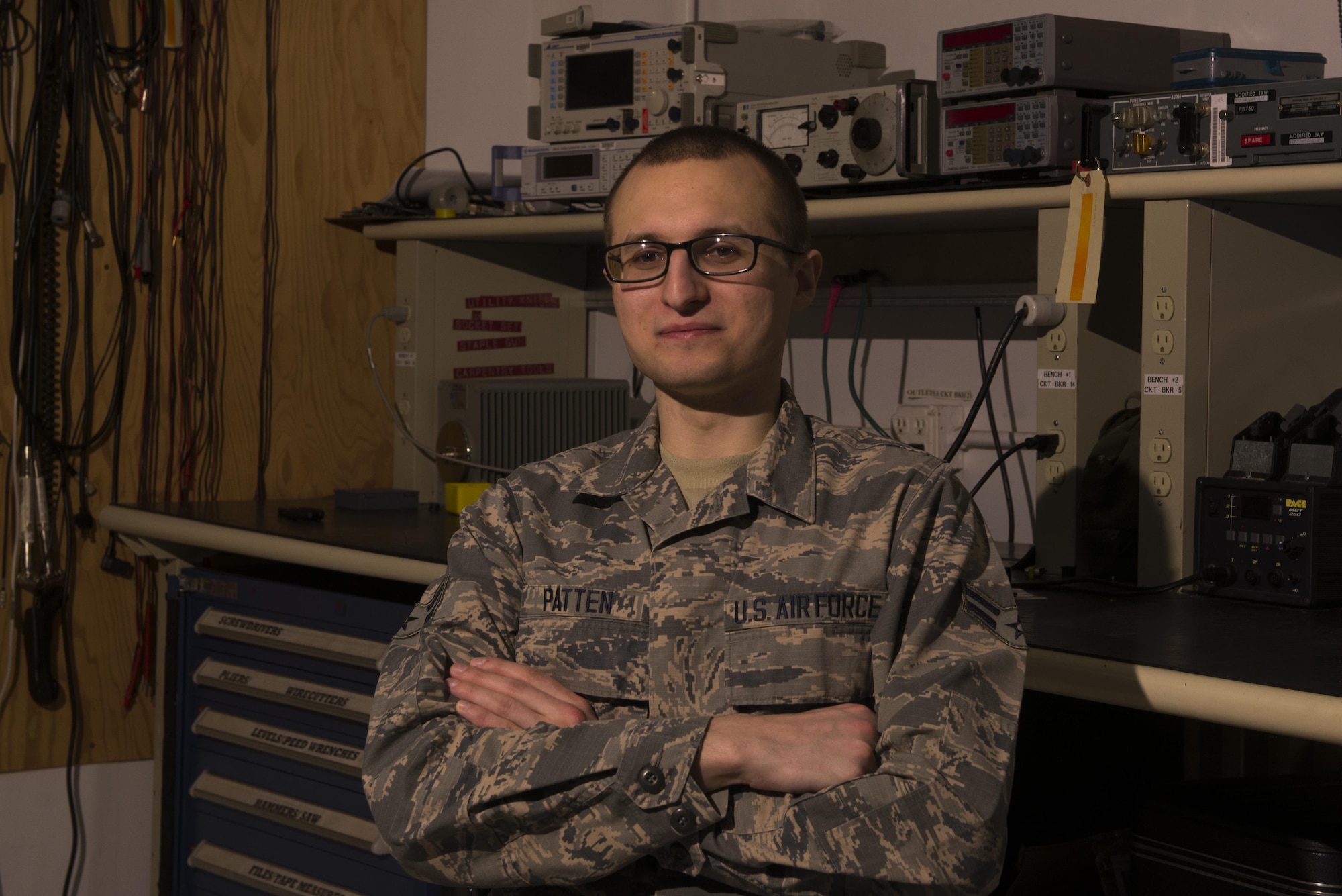 U.S. Air Force Airman 1st Class Ian Patten, a 354th Operations Squadron airfield systems technician, poses for a photo March 22, 2017, at Eielson Air Force Base, Alaska. Patten, originally from Cincinnati, Ohio, is stationed at Eielson where he installs, maintains, and upgrades air traffic control systems equipment. (U.S. Air Force photo by Airman Eric M. Fisher)
