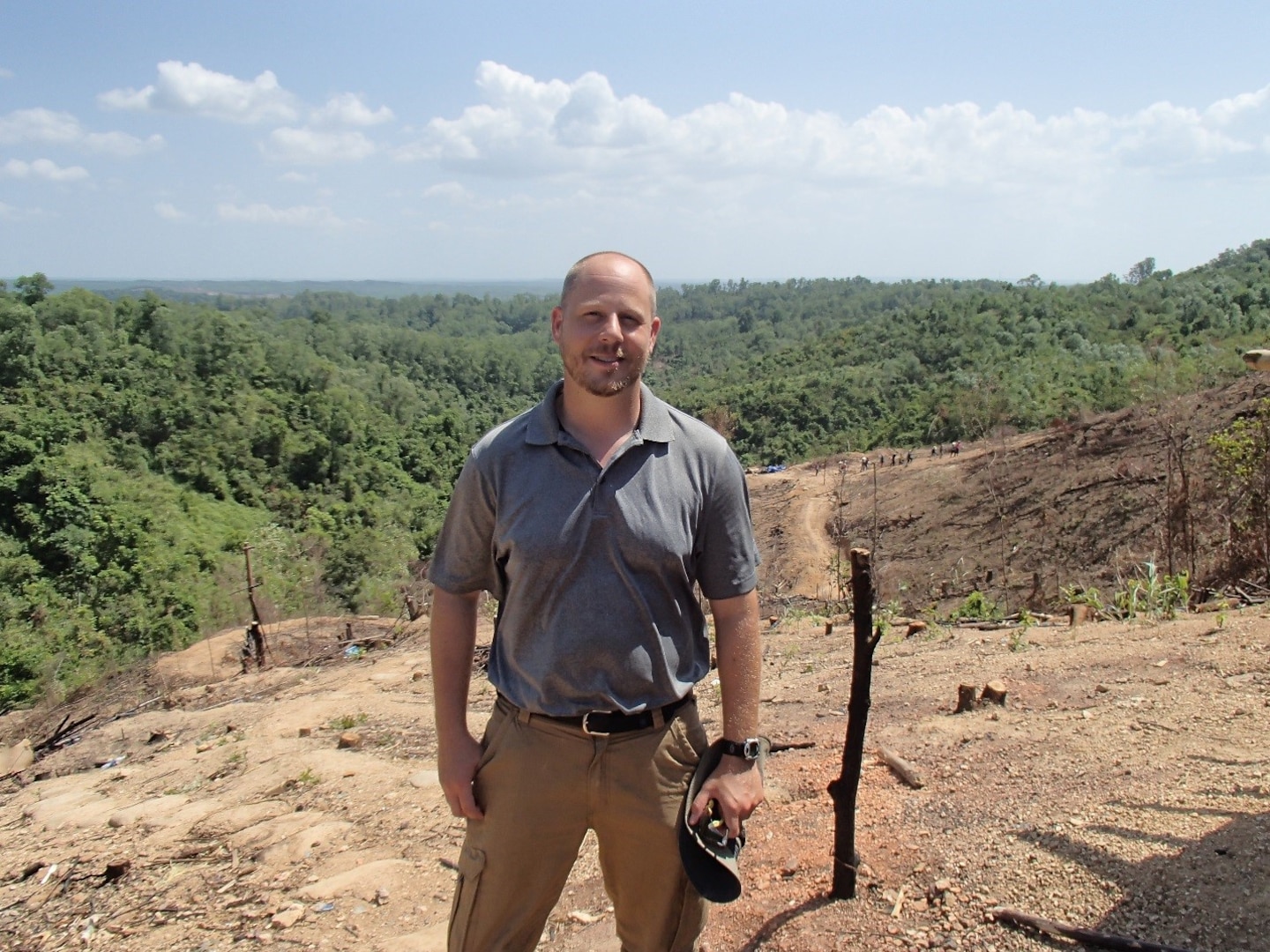 Matthew Grunewald, stands in the jungle base camp in the Quang Tri Province of Vietnam overlooking the excavation site. Grunewald, a Mobile District archeologist participated in a month-long Defense POW/MIA Accounting Agency mission in Vietnam, in an effort to recover military personnel lost during the Vietnam War. 