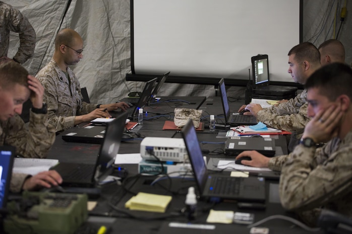 The Marine Corps fielded its first tactical information system to come standard with Windows 10 in February. The Combat Operations Center software release 6.0.4 and accompanying hardware deliver improved security and efficiency to Marines in the fleet. The release refreshed computers and software used in Marine combat operations centers, which are tent facilities that serve as the hub for command and control for Marine Corps operations ashore. (U.S. Marine Corps photo by Lance Cpl. Melissa Martens)