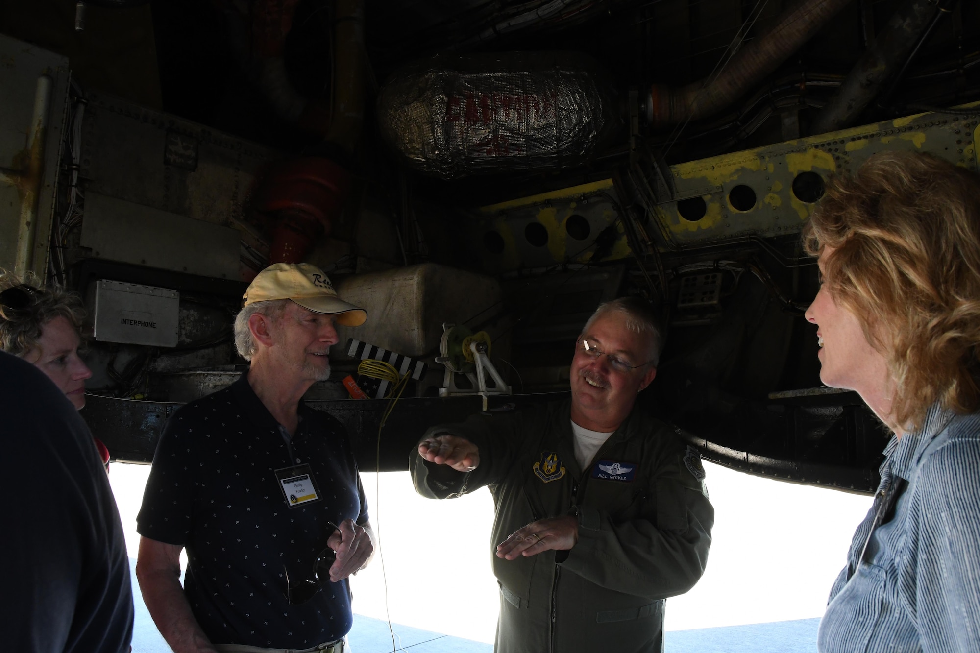 Lt. Col. William Groves, assigned to the 93rd Bomb Squadron, 307th Bomb Wing, Barksdale Air Force Base, La., tells a group of 307th BW alumni about the B-52 Stratofortress during a base tour on Barksdale AFB, March 31, 2017. The alumni were invited to the base for a tour during a reunion to celebrate the 75th anniversary of the unit. (U.S. Air Force photo by Staff Sgt. Callie Ware/Released)
