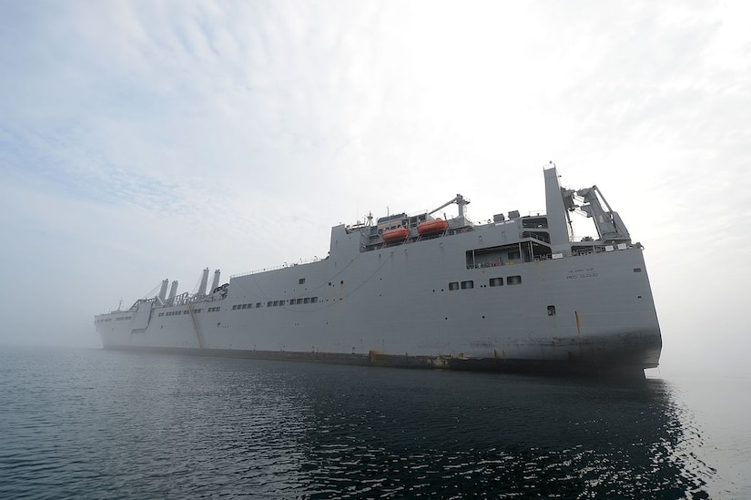 The large, medium-speed roll-on/roll-off ship USNS Red Cloud participates in Combined Joint Logistics Over-the-Shore 2015 at Anmyeon Beach, South Korea, June 30, 2015. CJLOTS 2015 was an exercise designed to train U.S. and South Korean service members to accomplish vital logistical measures in a strategic area while strengthening communication and cooperation in the U.S.-South Korean alliance. Navy photo by Petty Officer 1st Class Joshua Scott