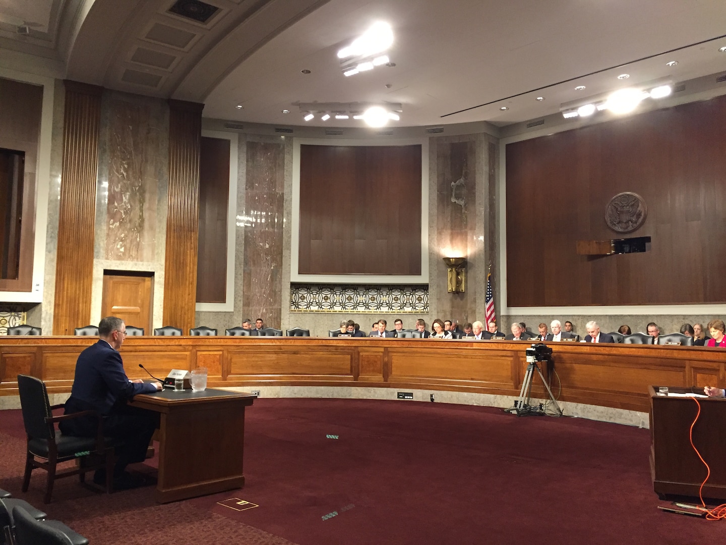 U.S. Air Force Gen. John E. Hyten (seated, left), commander of U.S. Strategic Command (USSTRATCOM), testifies before the Senate Armed Services Committee at the Dirksen Senate Office Building, Washington, D.C., April 4, 2017. Hyten provided the committee with an assessment of USSTRATCOM's strategic nuclear posture.
