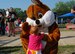 A small child interacts with the Eggstravaganza bunny mascot at Tyndall Air Force Base, Fla., during the 2016 event. Last year’s event hosted more than 500 family members and attendance is estimated to double for this year’s event. (courtesy photo)