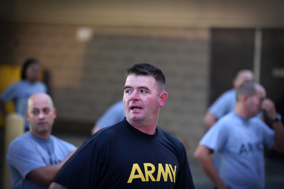 Army Reserve Sgt. 1st Class Corey Thigpen, future operations non-commissioned officer in-charge assigned to the 85th Support Command’s 3/335th Training Support Battalion, based out of Fort Sheridan, Illinois, catches his breath after a battalion post run at Fort Hood, Texas, March 28, 2017. The 3/335th TSBn, operationally controlled by First Army, recently began a one-year mobilization to train and equip Army Reserve and National Guard units ahead of overseas deployments to remain effective as the most capable, combat ready and lethal Federal Reserve force in the history of the nation. Thigpen shared that this is his last duty assignment and will be retiring shortly after his unit returns home.
(U.S. Army Reserve photo by Sgt. Aaron Berogan)
