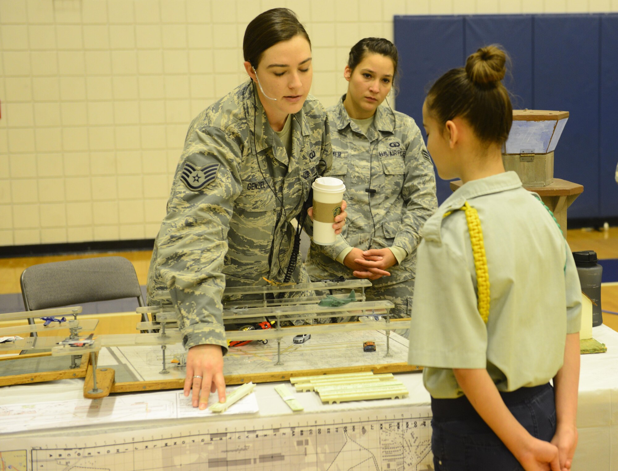 Emergency Management Airmen explain various pieces of equipment to Wichita-area students March 29, 2017, at McConnell Air Force Base, Kan. McConnell Airmen host science, technology, engineering and mathematics events regularly to encourage students to pursue STEM-related careers. (U.S. Air Force photo/Staff Sgt. Trevor Rhynes)